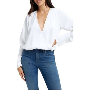 NEW WITH TAGS! GOOD AMERICAN Long Sleeve Stretch Satin Faux Wrap Top Size M